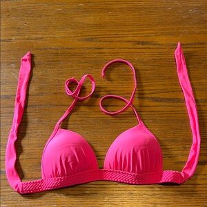 Aerie Bright Bold Pink Swim Top with Padded Cups and Braided Detail S/P
